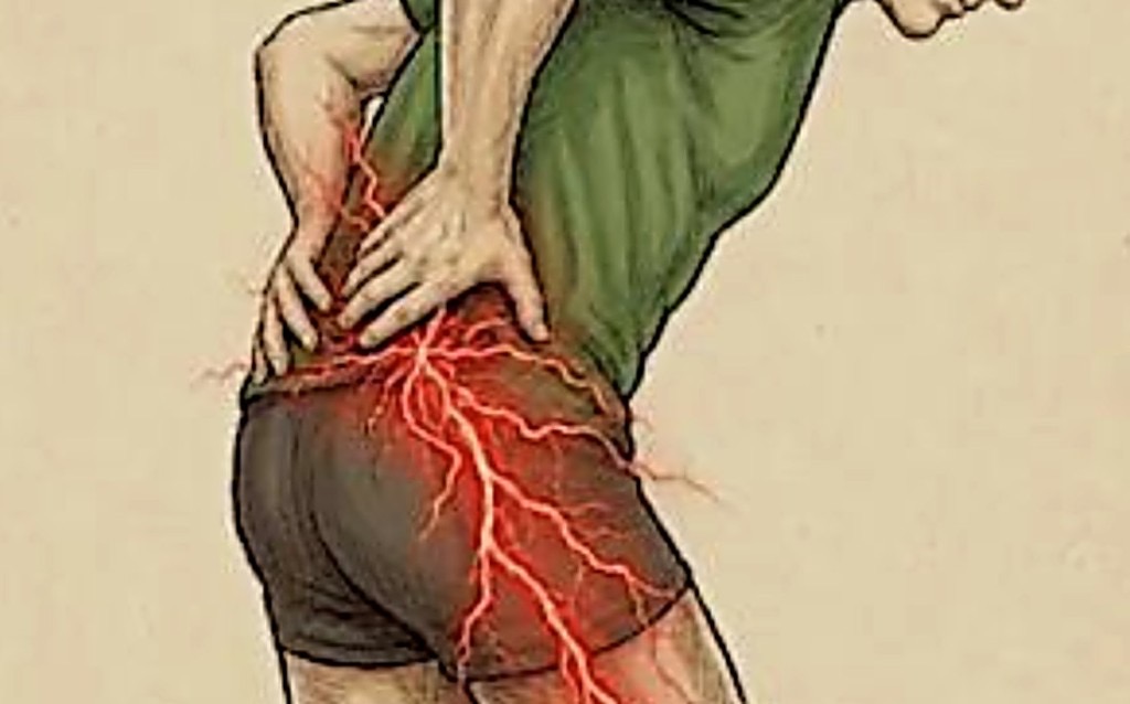 Illustrazione di una persona che si tiene la schiena bassa